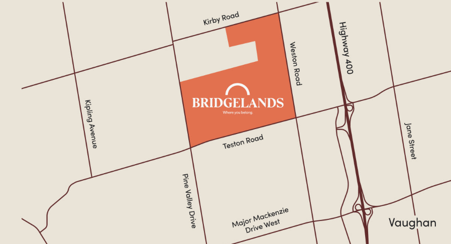 Bridgelands location map at Weston Road and Teston Road, Woodbridge Vaughan